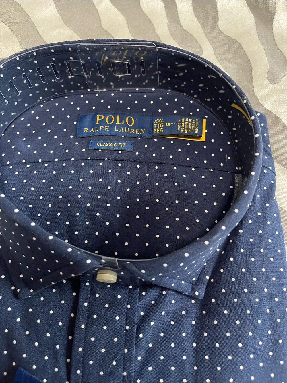 Polo by Ralph Lauren Navy with White Micro Dot Stretch Button-Down Shirt
